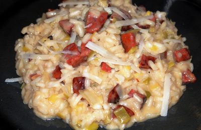 Risotto au chorizo et aux poireaux