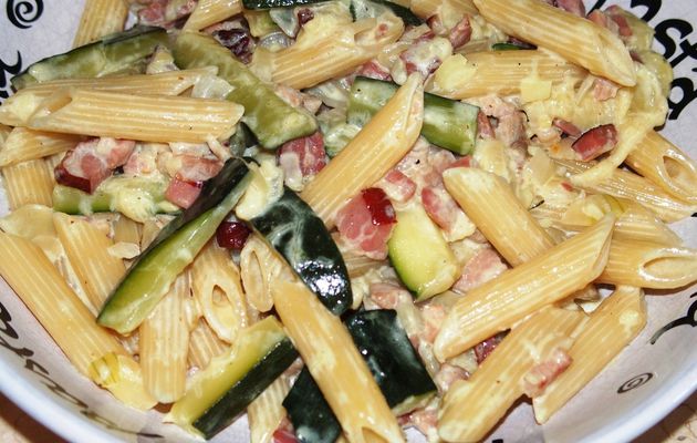 Pâtes aux courgettes et lardons