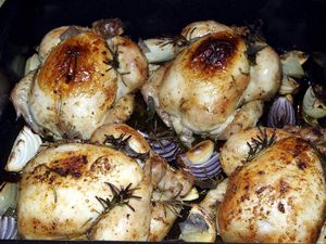 Coquelets rôtis à la sauge et au romarin