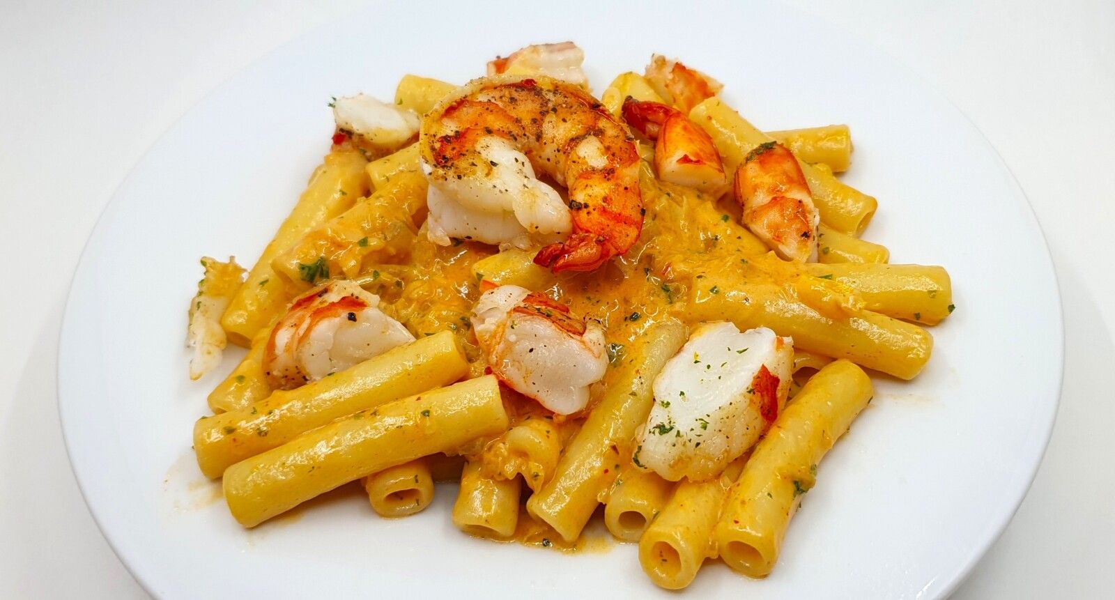 Pâtes aux crevettes, sauce crème et piment