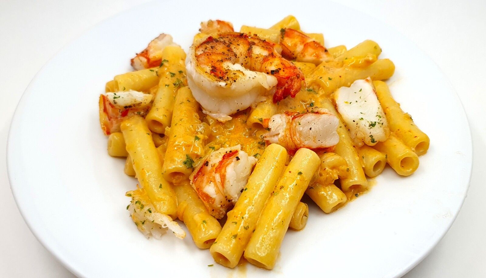 Pâtes aux crevettes, sauce crème et piment